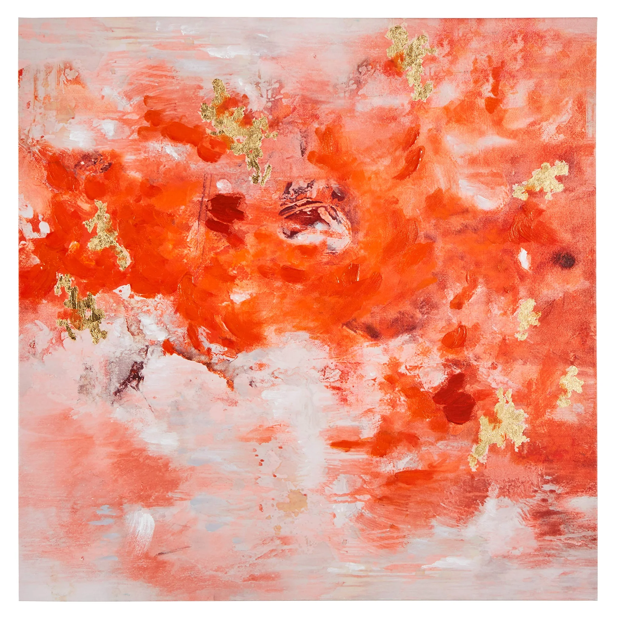 Abstract Red Orange Canvas Wall Art with Gold Leaf Accents
