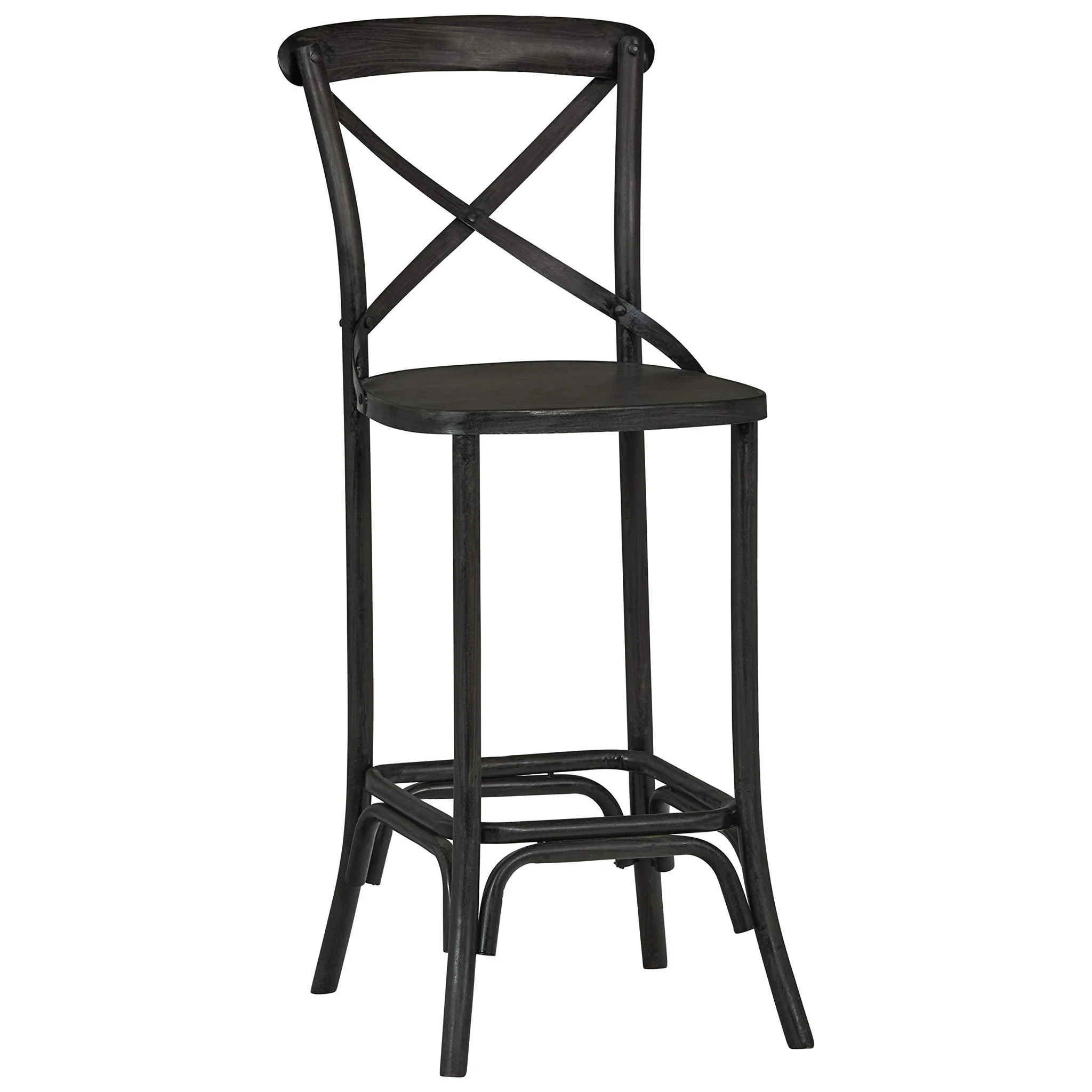 Industrial Metal Bar Stool with X-Back Design