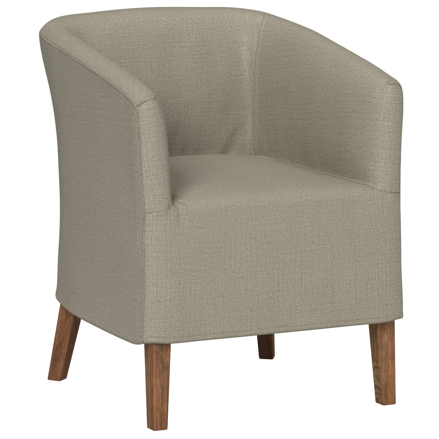 Modern Linen Tub Chair with Wooden Legs – Tan Upholstered Accent Chair