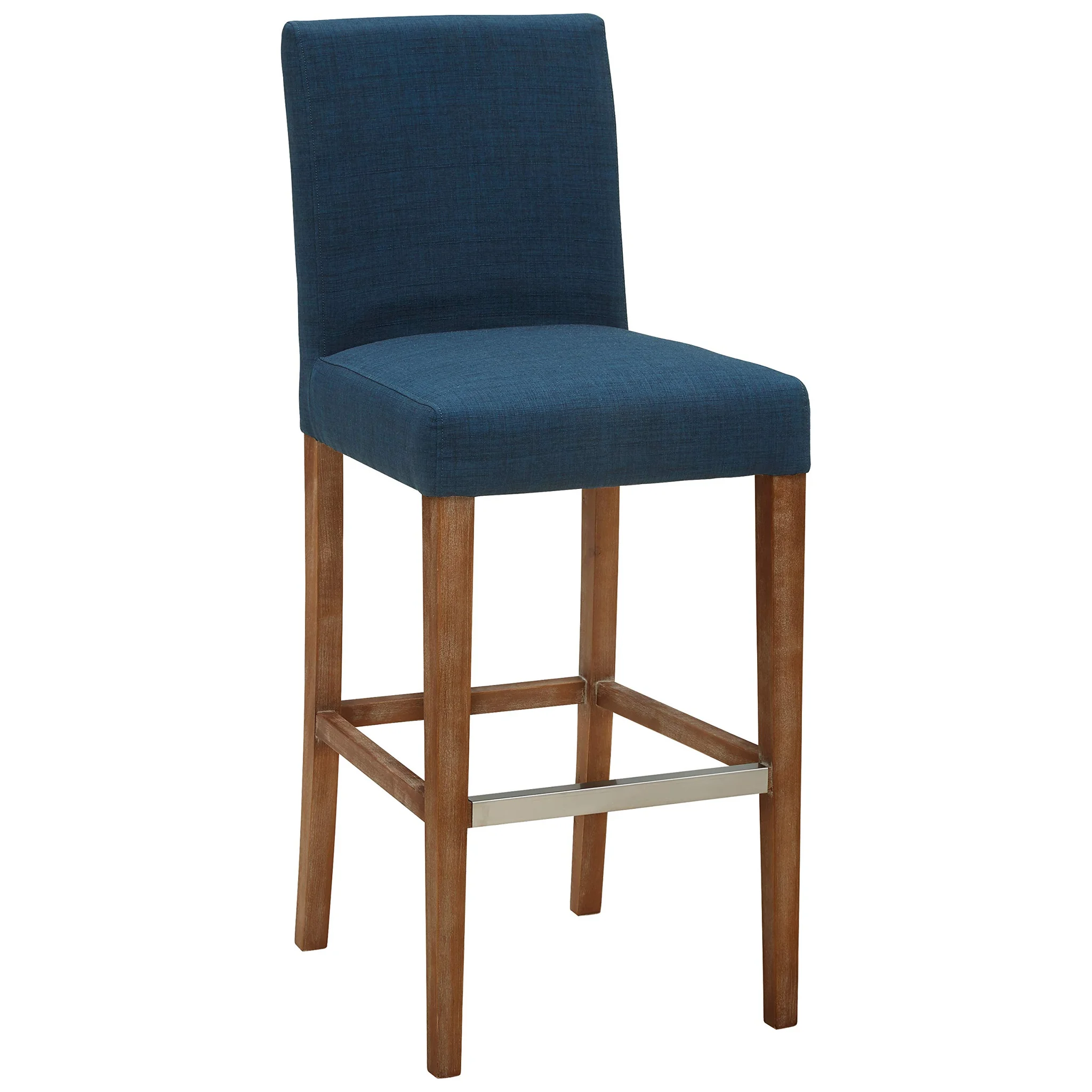 Modern Upholstered Bar Stool with Wood Frame – Navy Blue Fabric