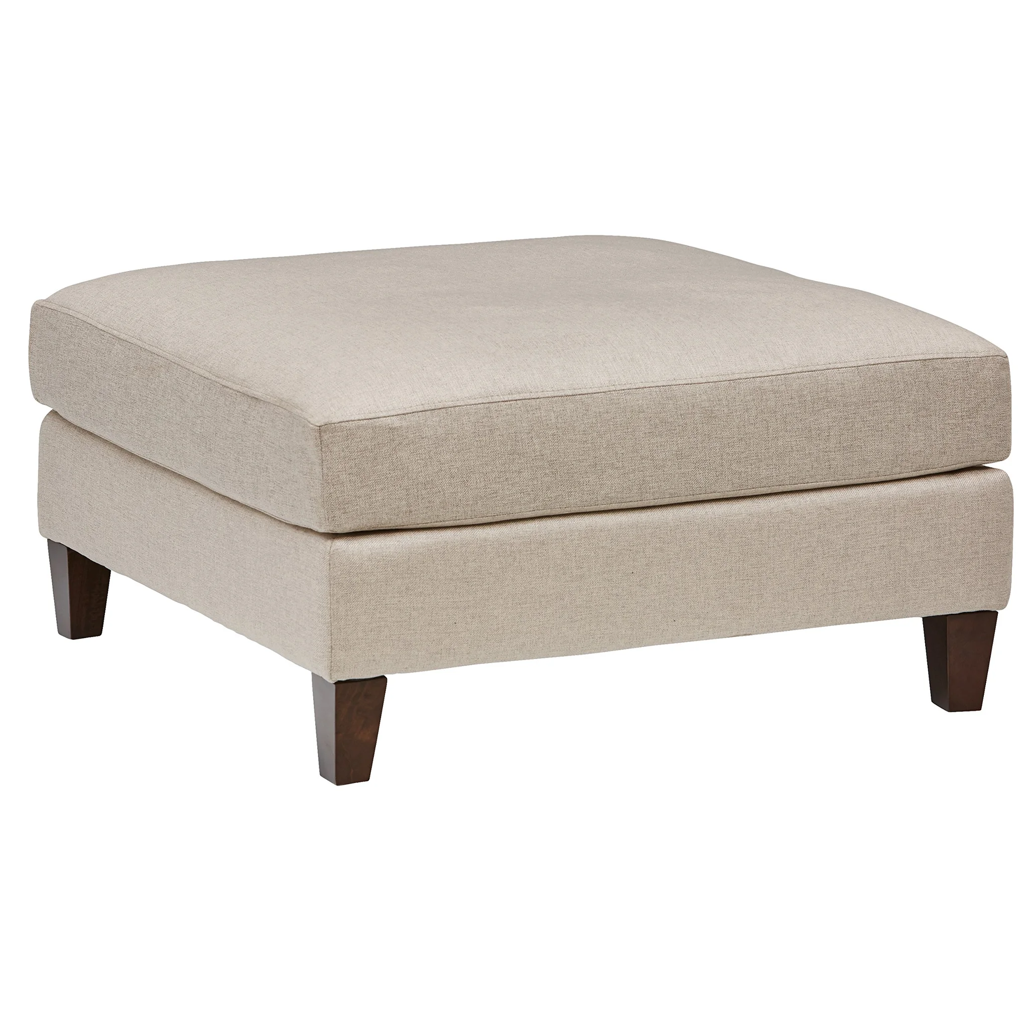 Modern Square Ottoman with Linen Upholstery and Wooden Legs