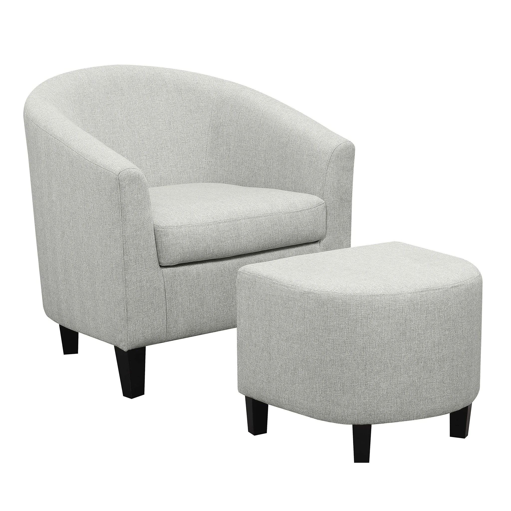 Modern Barrel Club Chair with Ottoman Set – Light Grey Fabric