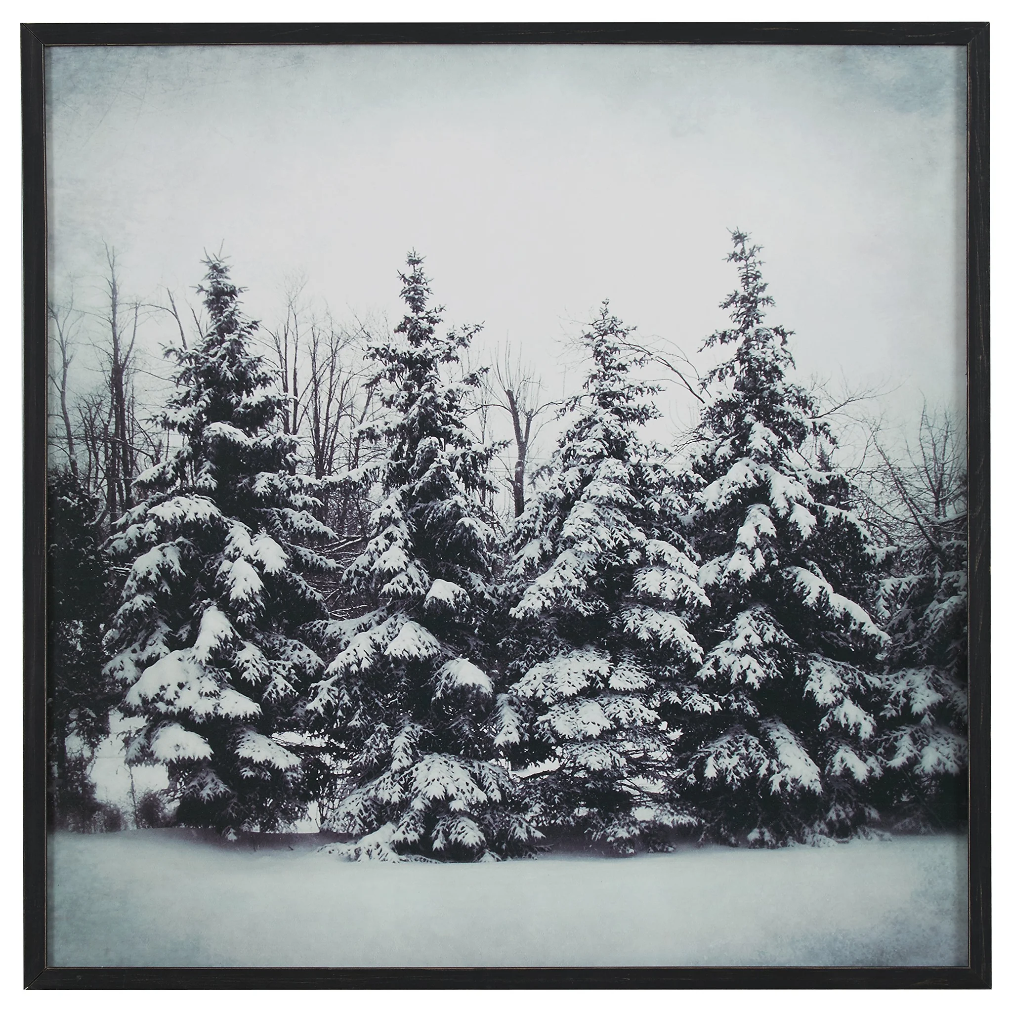 Framed Black and White Winter Forest Snow Wall Art Print