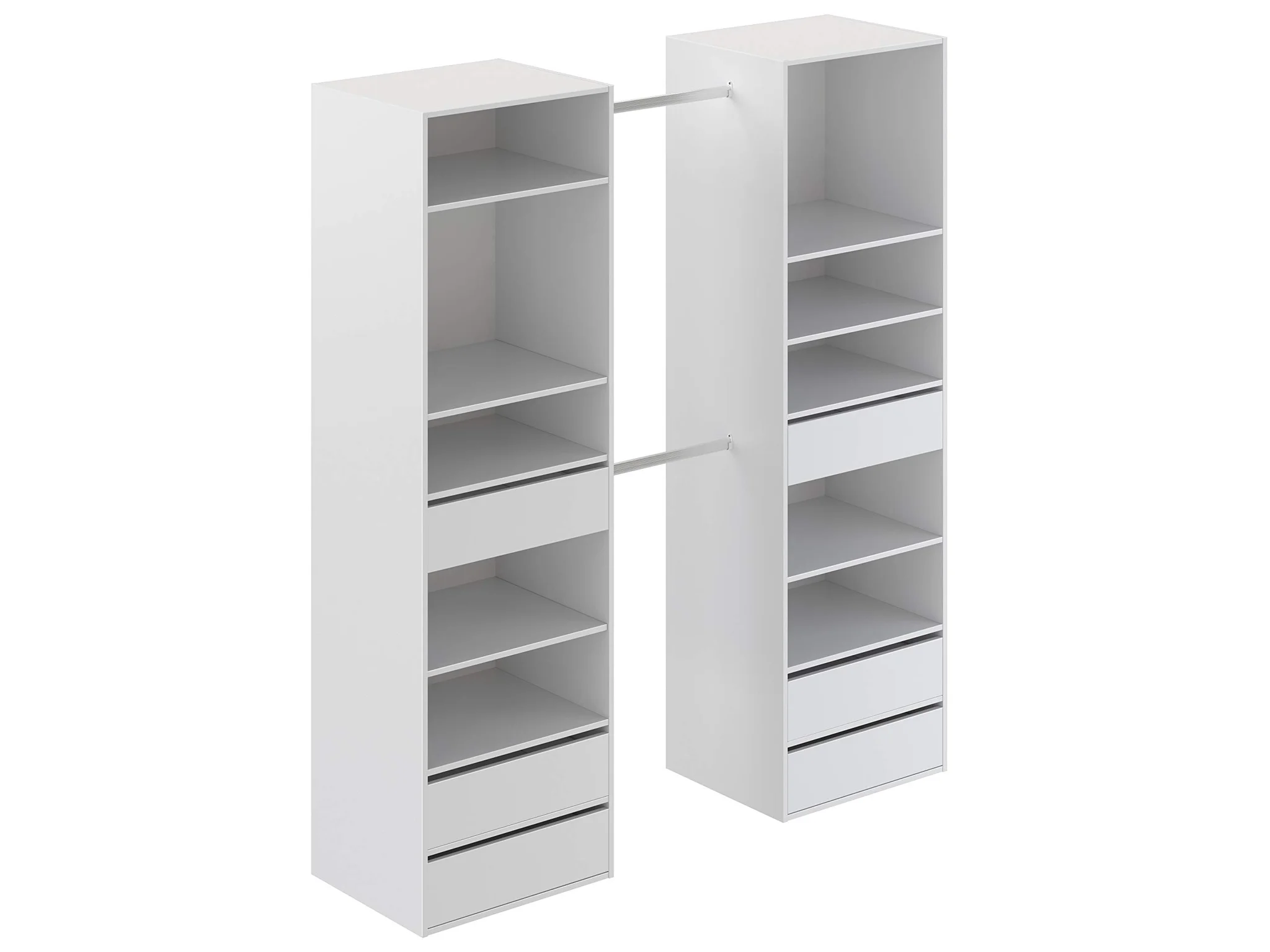 Modern White Modular Wardrobe Closet System with Shelves and Drawers