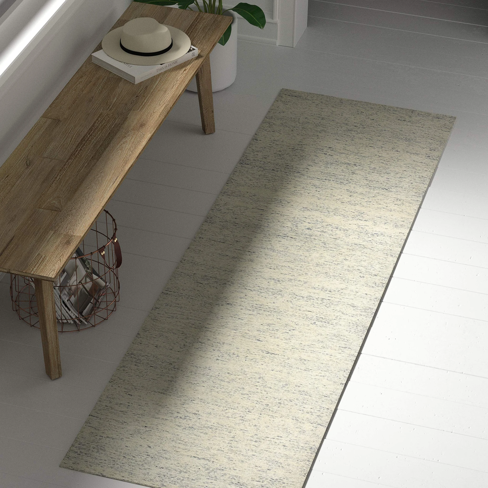 Contemporary Speckle Wool Runner Rug – Blue & Ivory Gradient