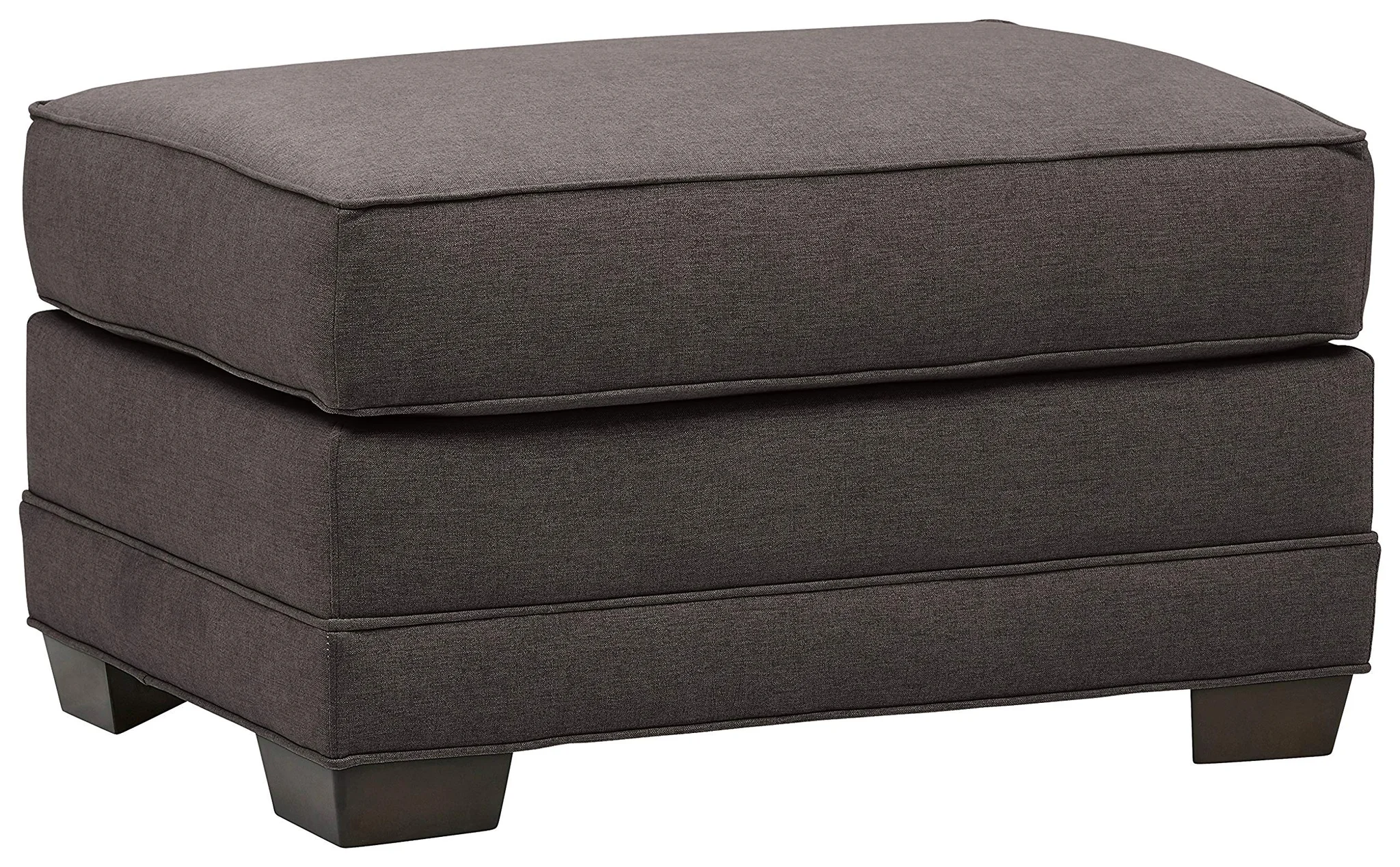 Modern Upholstered Ottoman – Charcoal Fabric with Dark Wood Legs