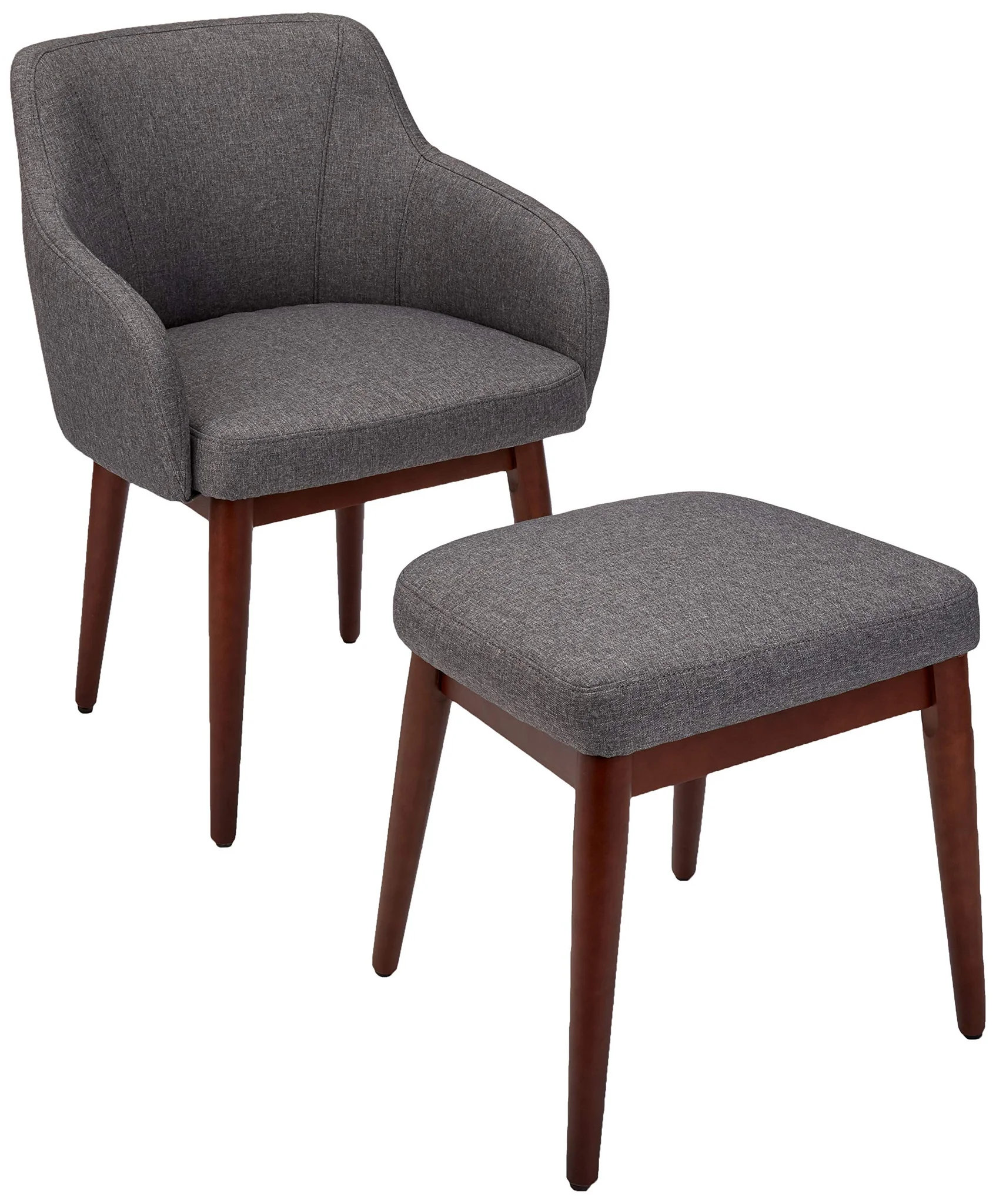 Mid-Century Modern Accent Chair with Ottoman Set – Charcoal Fabric