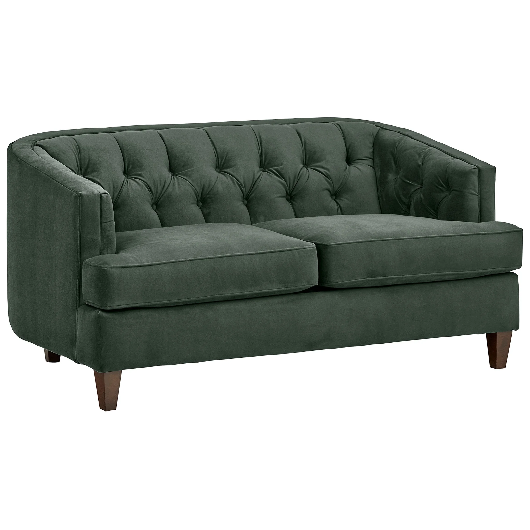 Green Velvet Tufted Loveseat Sofa with Walnut Legs