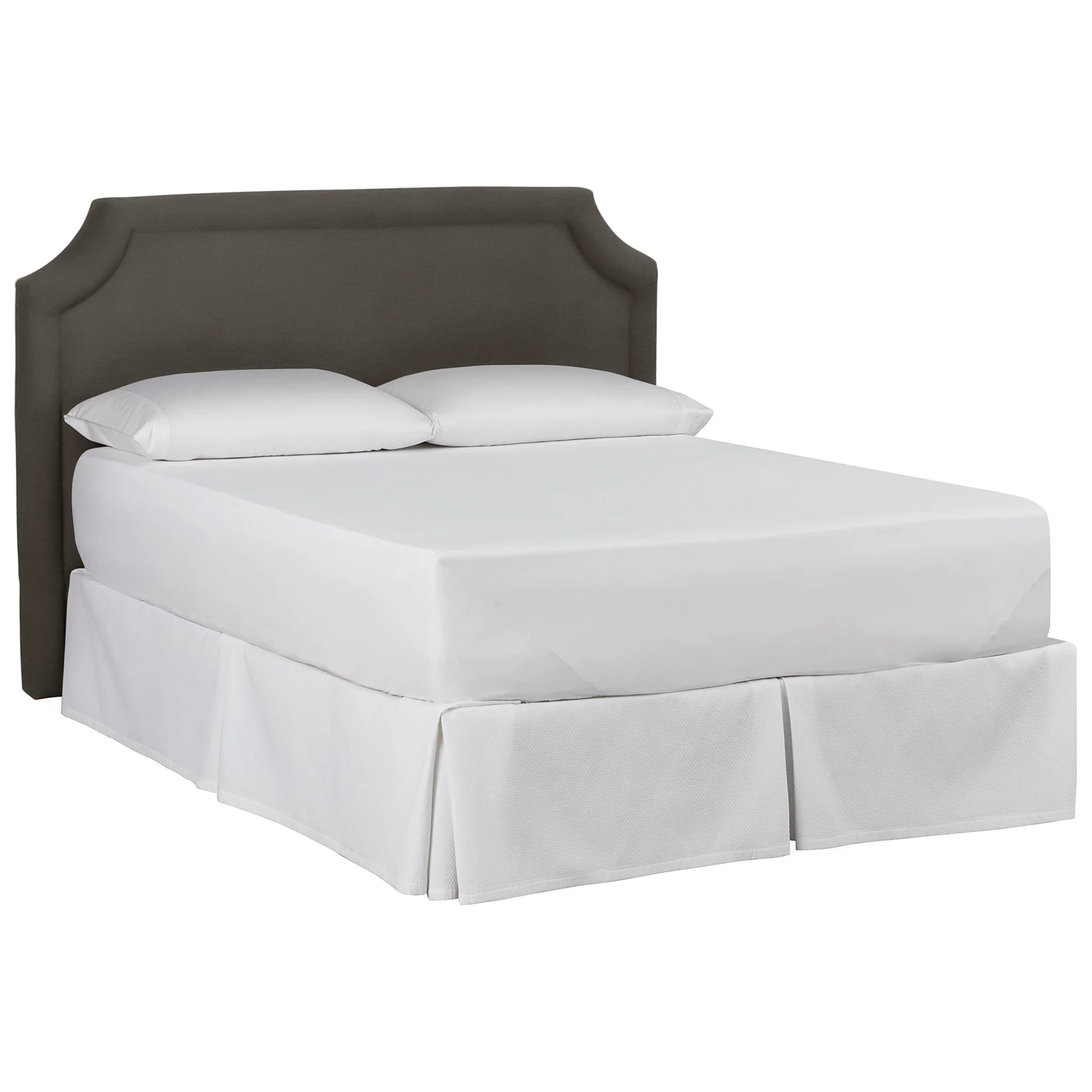 Upholstered Queen Bed with Scalloped Headboard – Dark Gray Fabric