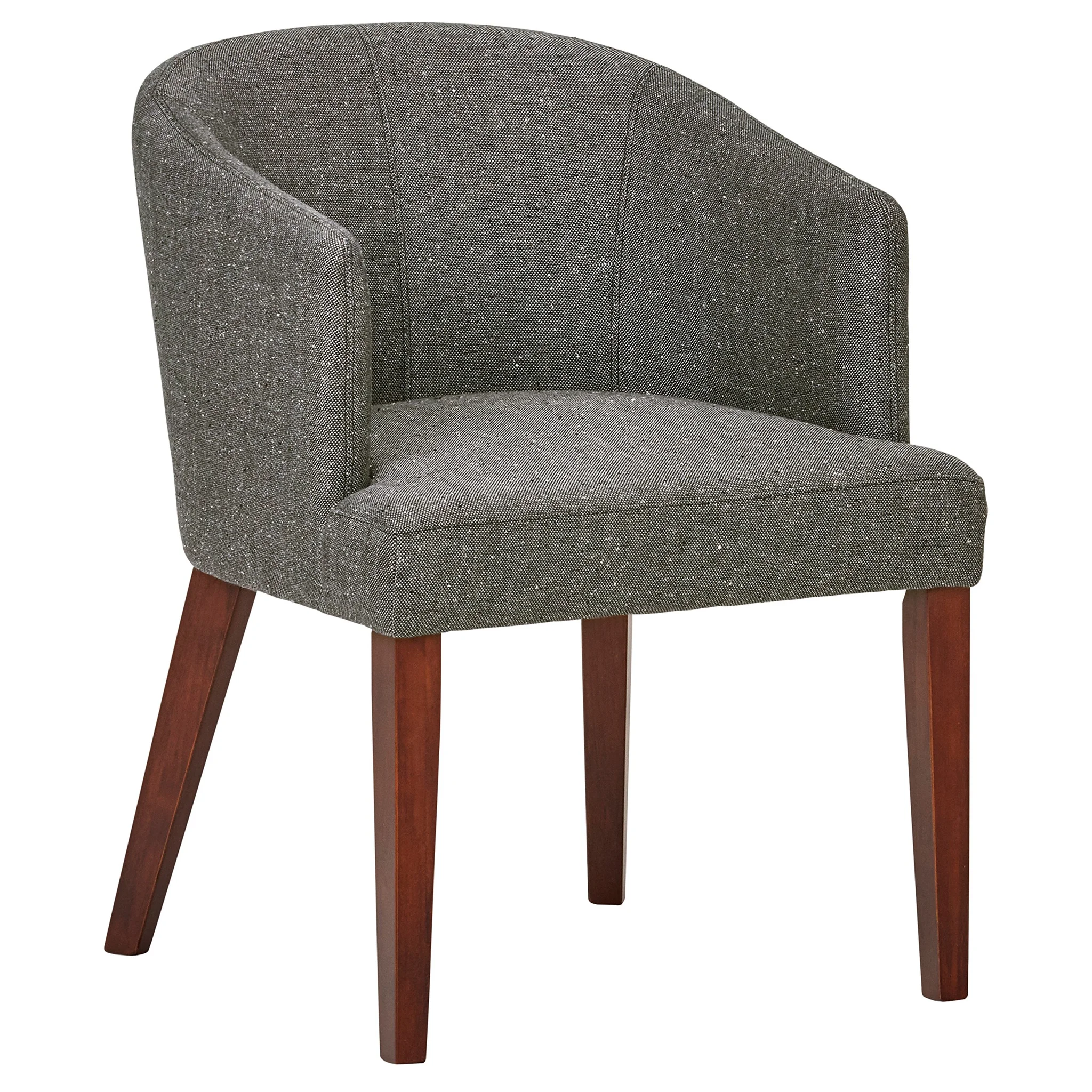 Mid-Century Modern Barrel Accent Chair – Grey Tweed Fabric with Espresso Wood Legs