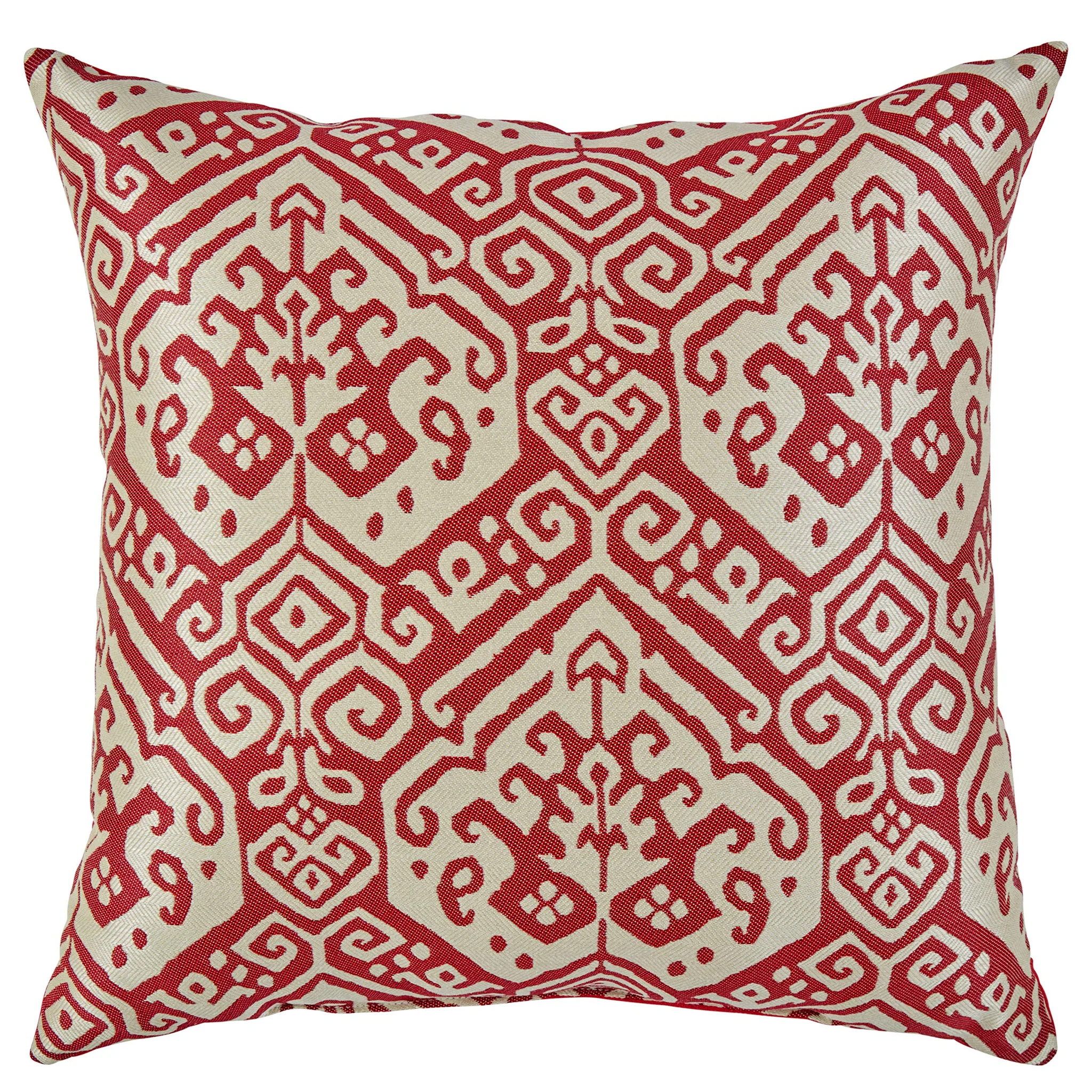 Decorative Throw Pillow with Ikat Damask Pattern – Antique Red & Cream