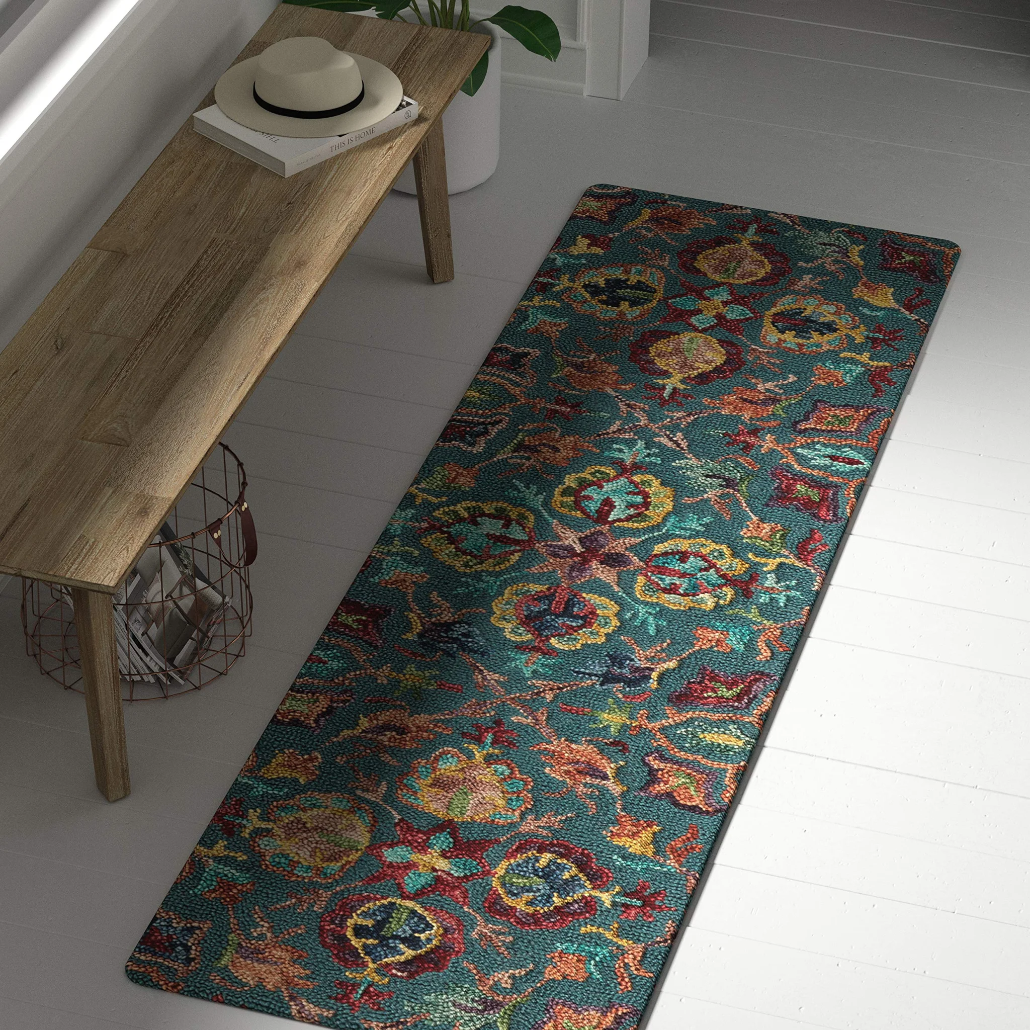 Persian Floral Runner Rug – Teal Multi Bohemian Style
