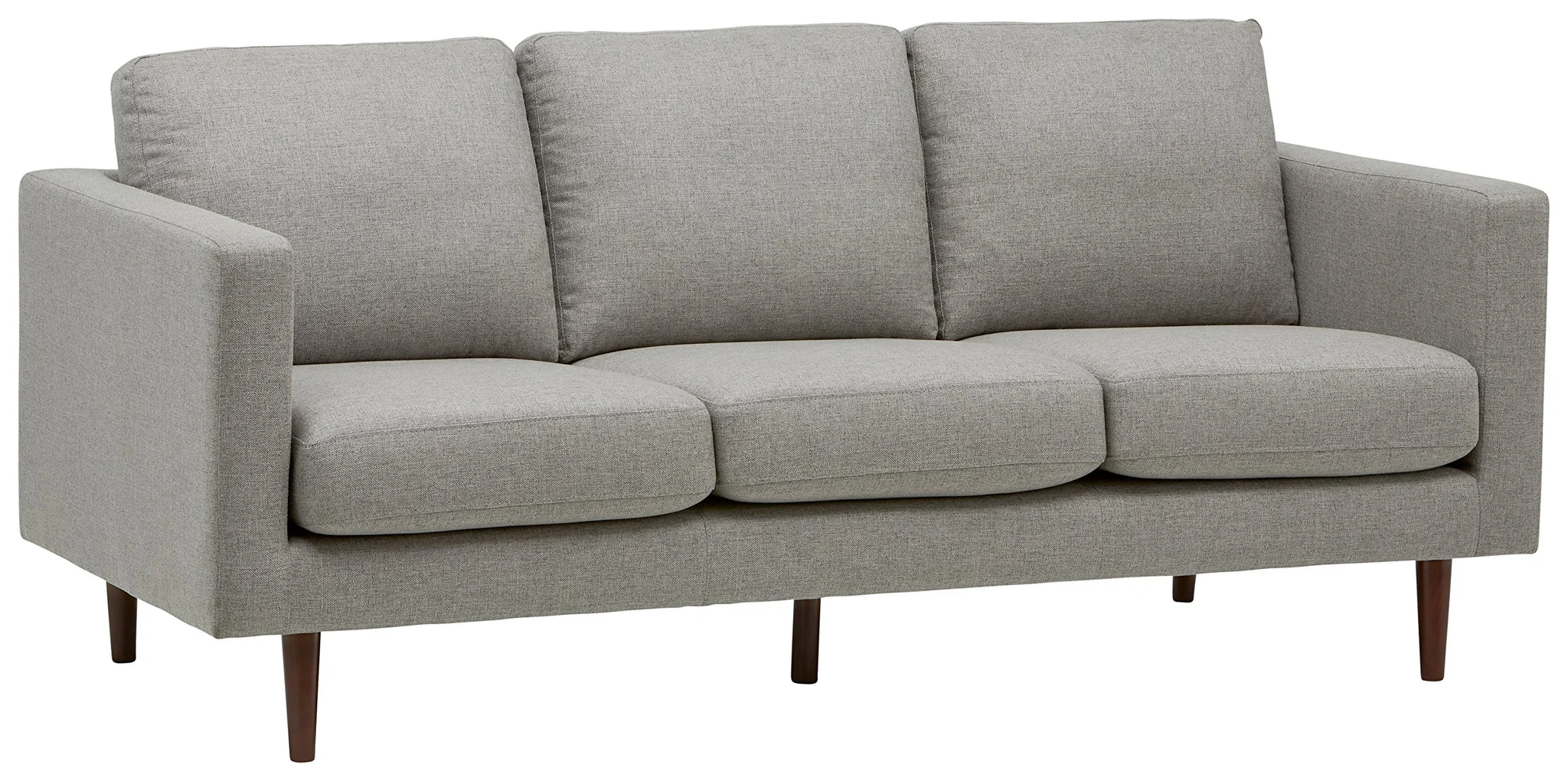 Mid-Century Modern 3-Seater Sofa with Tapered Wood Legs – Grey Weave Fabric
