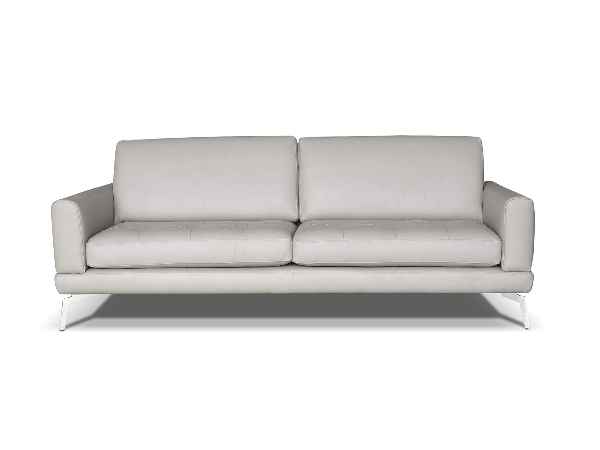 Modern Leather Three-Seater Sofa with Polished Steel Legs