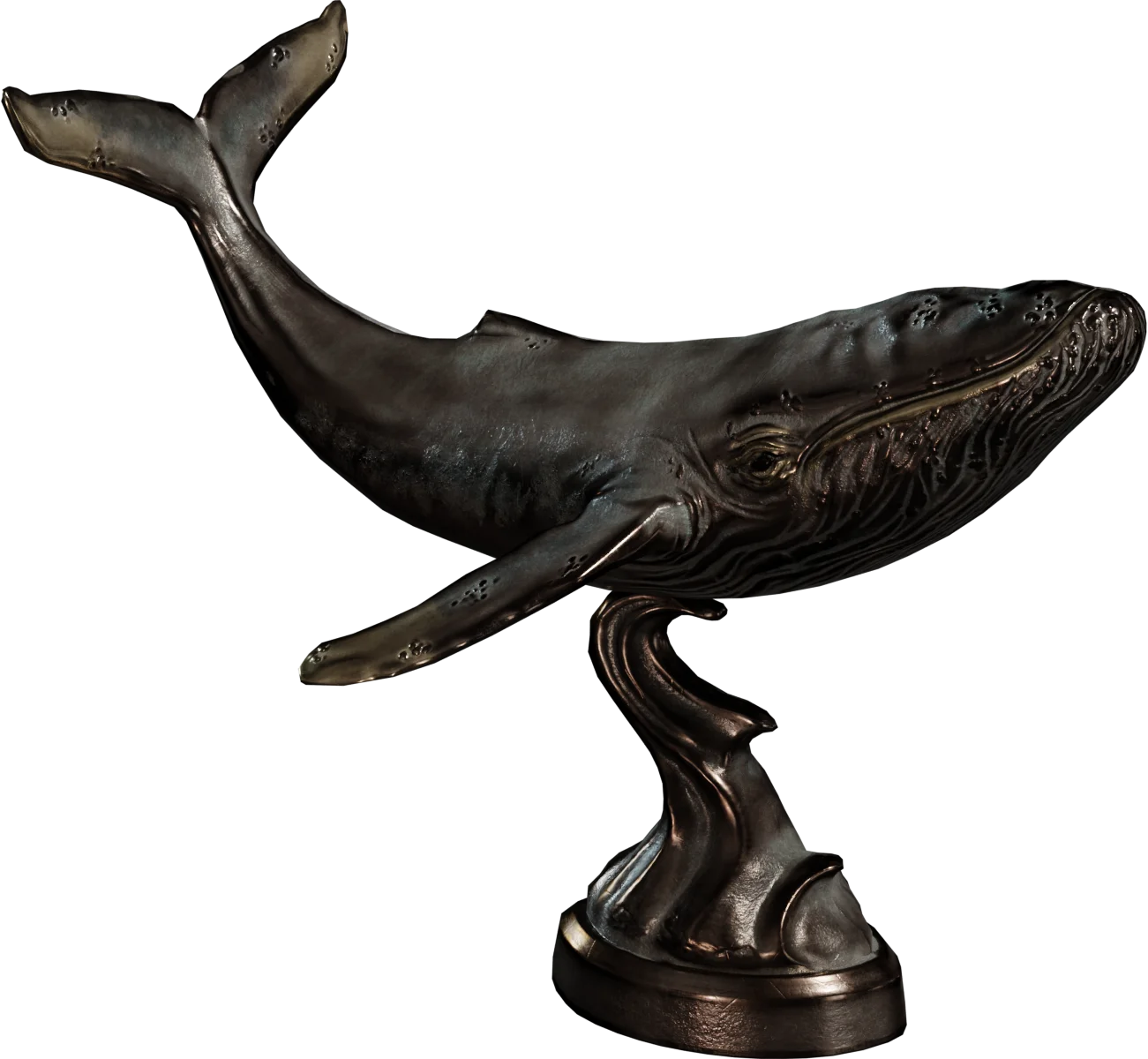 Bronze Humpback Whale Statue on Wave Base