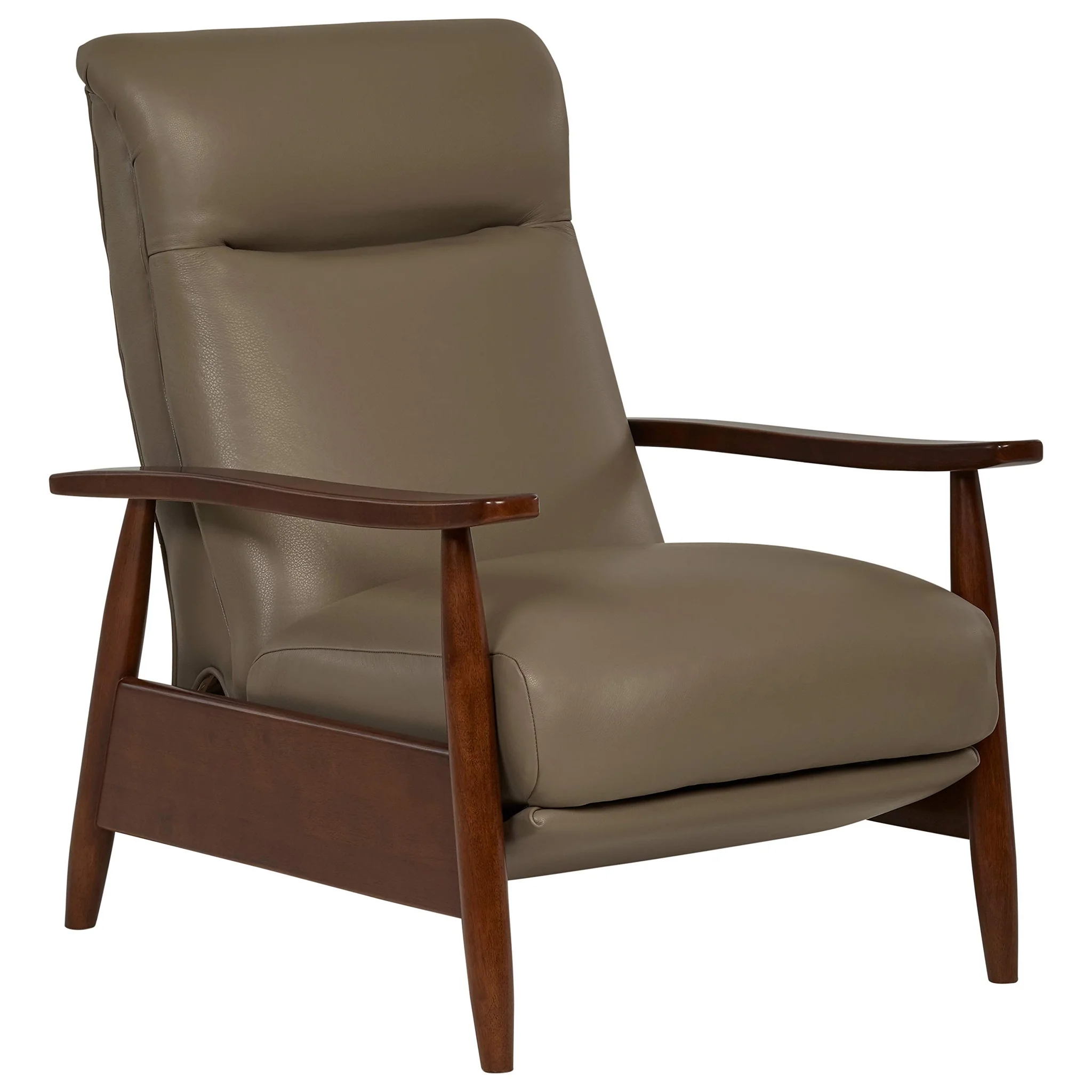 Mid-Century Modern Leather Recliner Chair with Walnut Wood Frame