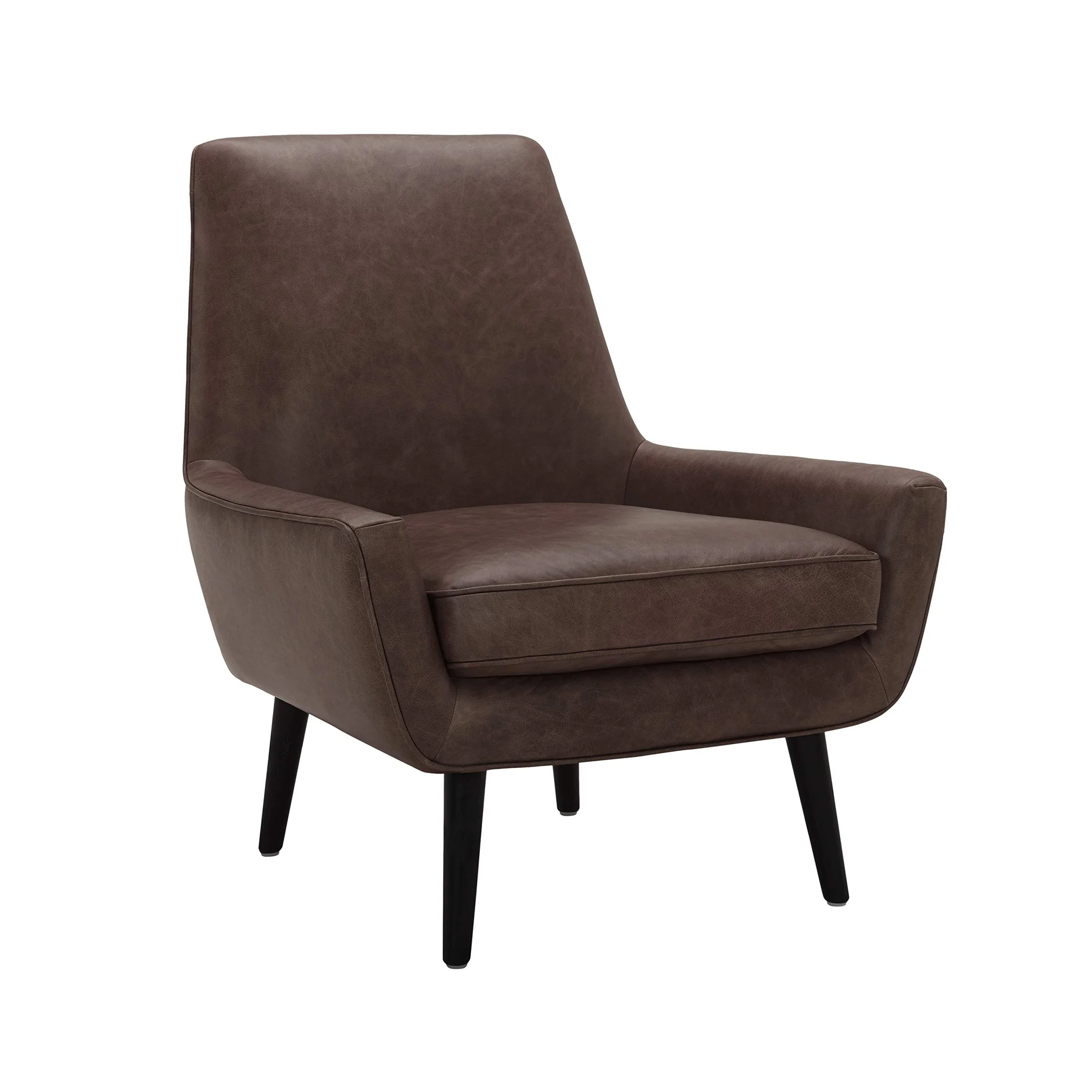 Mid-Century Modern Brown Leather Accent Chair