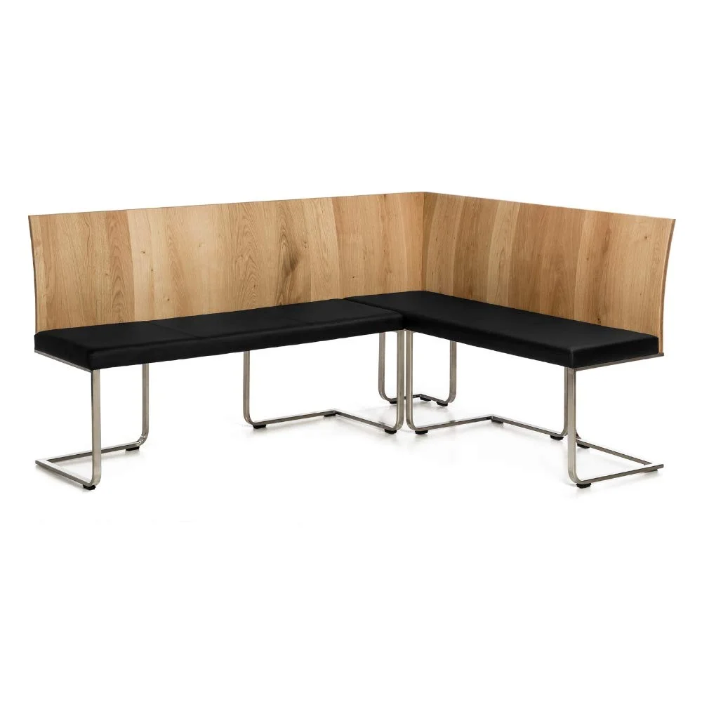 Modern L-Shaped Corner Bench with Oak Backrest and Padded Seat