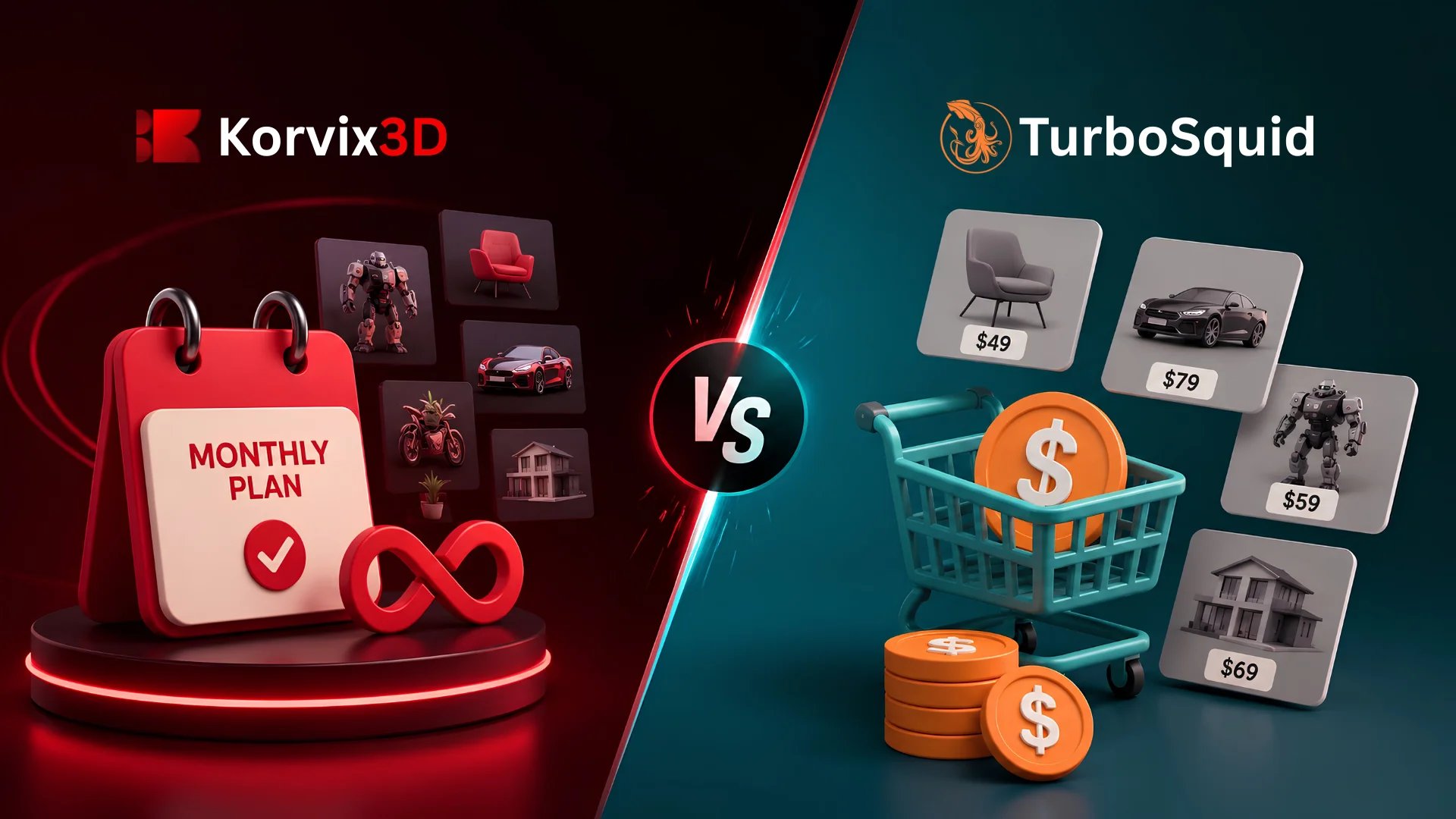Korvix3D vs TurboSquid: Is a Monthly Plan Better Than Buying Individual Assets?